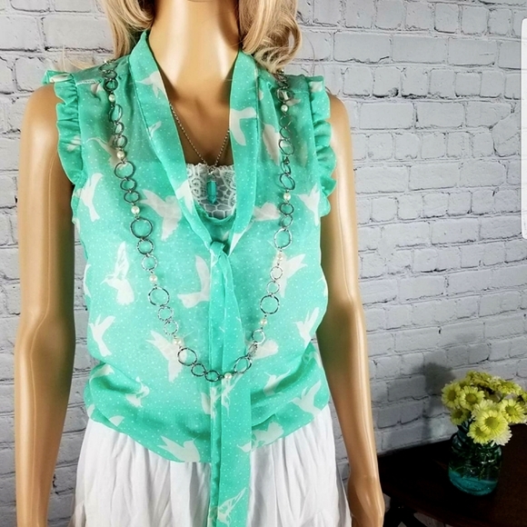 Eyelash Couture Hummingbird Sheer Blouse Top Shirt - Picture 2 of 8